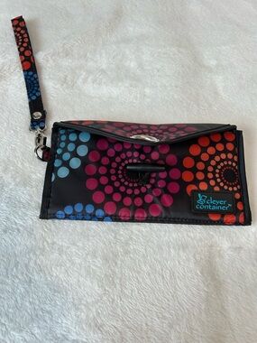Clever Container Black Wristlet Clutch with Multicolor Dot Design